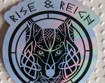 Pegatina de lobo vikingo: calcomanía de mitología nórdica, regalo pagano holográfico