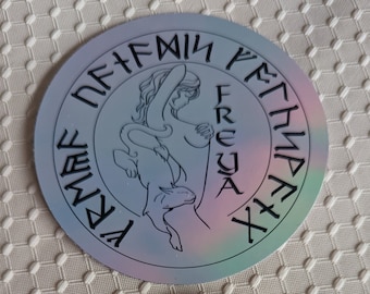 Adesivo Freya - Dea norrena della fertilità e dell&#39;amore / Decalcomania mitologia vichinga / Vinile olografico o bianco / Laptop e bottiglia d&#39;acqua