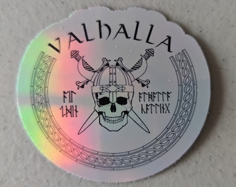 Pegatina de calavera vikinga del Valhalla: símbolo de guerrero pagano nórdico