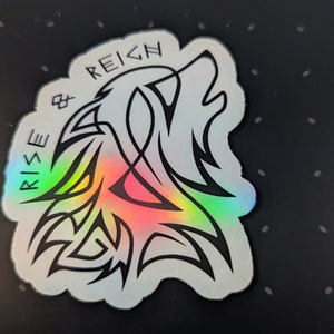 Fenrir Wolf Sticker – Norse Viking Decal with “Rise & Reign” | Nordic Mythology Art | Holographic or White Vinyl | Laptop and Water Bottle