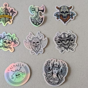 Nordic Viking Sticker Pack 2 – Norse Skull Warriors, Valkyrie, Mjolnir and Axe Designs for Laptop, Water Bottle, or Scrapbook