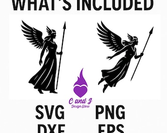 Paquete SVG de silueta de valquiria: archivos de corte de mujer guerrera nórdica (descarga digital)