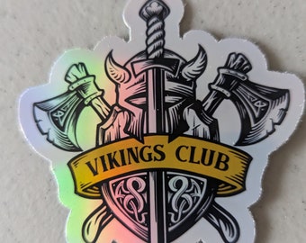 Pegatina del Club Vikingo: Casco, espada y hachas nórdicas - Pagan Valhalla