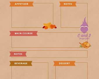 Planificador de comidas de Acción de Gracias y lista de compras imprimible / Planificador de cenas de otoño / Descarga instantánea en PDF