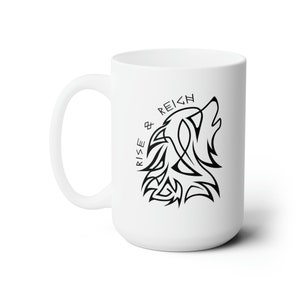 Rise & Reign Norse Wolf Mug – Fenrir Viking 15oz Coffee or Tea Cup, Norse Mythology Gift for Him, Odin Pagan Nordic Mug