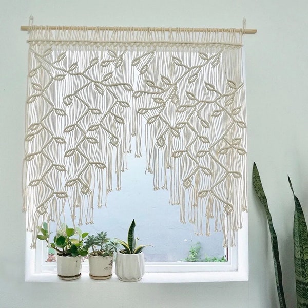 Macrame Valance | Macrame Headboard | Boho Window Valance | Large Macrame Window Panel | Woven Tapestry Valance Leaf Curtain Decoration