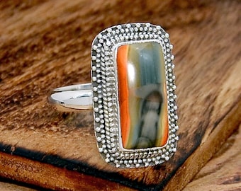 Silver Ring Silver Overlay Jewelry Natural Fruit Jasper Ring,Silver Plated Ring Boho Ring Tribal Ring,Gypsy Ring,Gift For Her,US Size-7