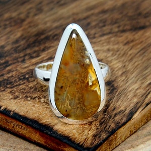 Oregon Moss Agate Ring, Moss Agate Ring, Moss Agate Silver Ring, Handmade Silver Ring, Statement Ring, Gemstone Ring, Gift for Her