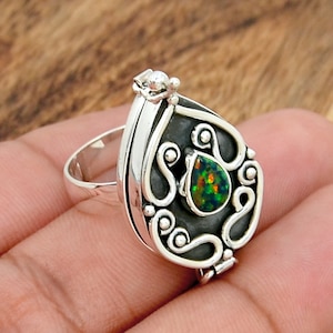 Poison Ring, Silver Poison Ring, Opal Ring, Secret Box Ring, 925 Sterling Silver Poison Ring, Handmade Poison Ring, Opal Poison Ring