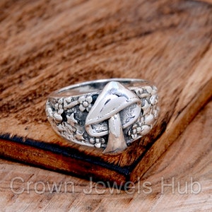Mushroom Ring, Sterling Silver Mushroom Ring, Star Mushroom Band Ring, 925 Sterling Silver Ring, Star and Flower Ring, Handmade Silver Ring