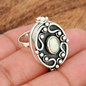 Poison Ring, Silver Poison Ring, Opal Ring, Secret Box Ring, 925 Sterling Silver Poison Ring, Handmade Poison Ring, Opal Poison Ring