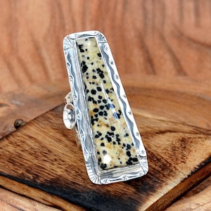 Dalmatian Jasper Ring, Dalmatian Ring, Dalmatian Jasper Silver Ring, Silver Handmade Ring, Statement Ring, Wide Band Ring, Boho Ring