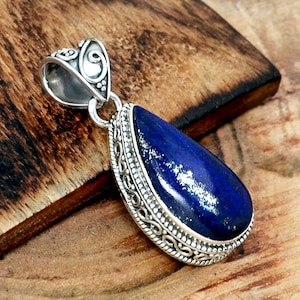 Lapis Lazuli Pendant, 925 Sterling Silver Pendant, Handmade Filigree Pendant, Boho and Hippie Jewelry, Silver Pendant Necklace
