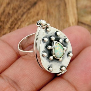 Poison Ring, Silver Poison Ring, Opal Ring, Secret Box Ring, 925 Sterling Silver Poison Ring, Handmade Poison Ring, Opal Poison Ring