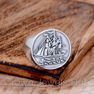 Nautical Ship Ring, Silver Nautical Ring, Nautical Signet Ring, Ship Signet Ring, Silver Men&#39;s Ring, Viking Ship Ring, Gift for Him