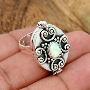 Poison Ring, Silver Poison Ring, Opal Ring, Secret Box Ring, 925 Sterling Silver Poison Ring, Handmade Poison Ring, Opal Poison Ring