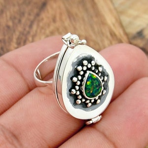 Poison Ring, Silver Poison Ring, Opal Ring, Secret Box Ring, 925 Sterling Silver Poison Ring, Handmade Poison Ring, Opal Poison Ring