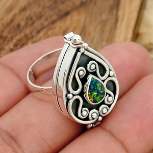 Poison Ring, Silver Poison Ring, Opal Ring, Secret Box Ring, 925 Sterling Silver Poison Ring, Handmade Poison Ring, Opal Poison Ring