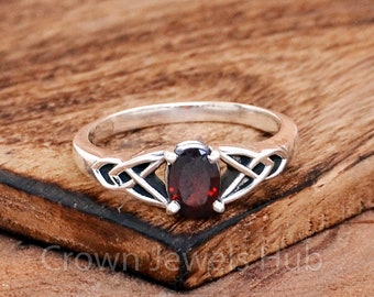 Celtic Knot Garnet Ring, Natural Garnet Ring, Garnet Wedding Ring, Celtic Knot Ring, Silver Engagement Ring, Garnet 925 Sterling Silver Ring