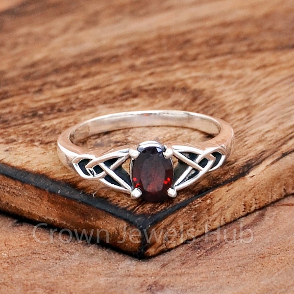 Celtic Knot Garnet Ring, Natural Garnet Ring, Garnet Wedding Ring, Celtic Knot Ring, Silver Engagement Ring, Garnet 925 Sterling Silver Ring