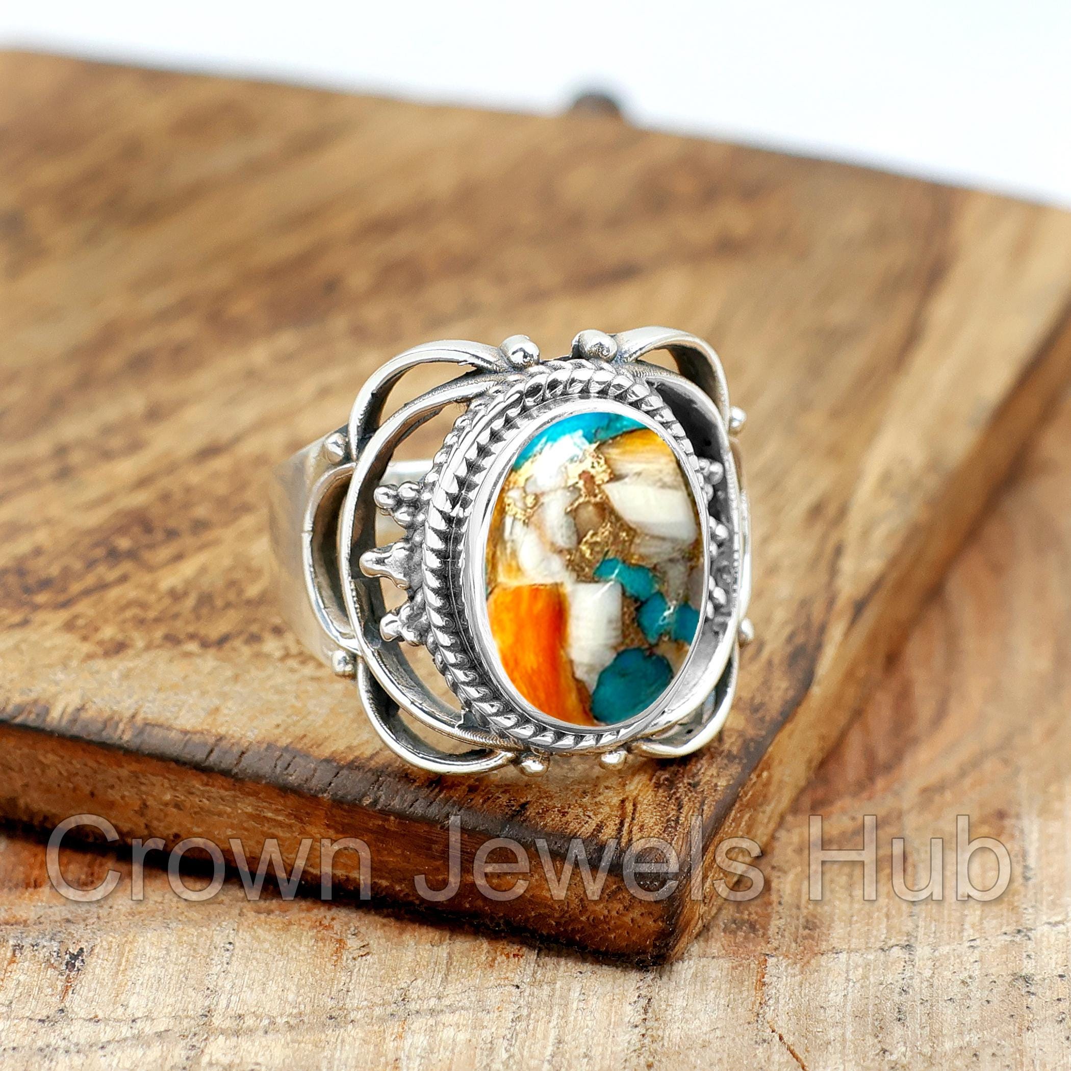 Oyster Copper Turquoise Ring, Spiny Oyster Turquoise Ring, 925 Sterling Silver Ring, Oyster Turquoise Ring, Statement Ring, Christmas Gift