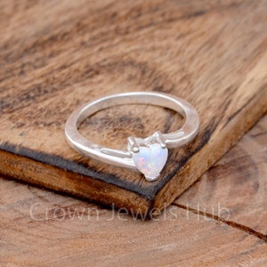 Anillo de corazón de amor, anillo de ópalo de Bello, anillo de compromiso, anillo de ópalo de corazón, regalo de boda para ella, anillo de plata de ley 925, anillo de promesa para ella