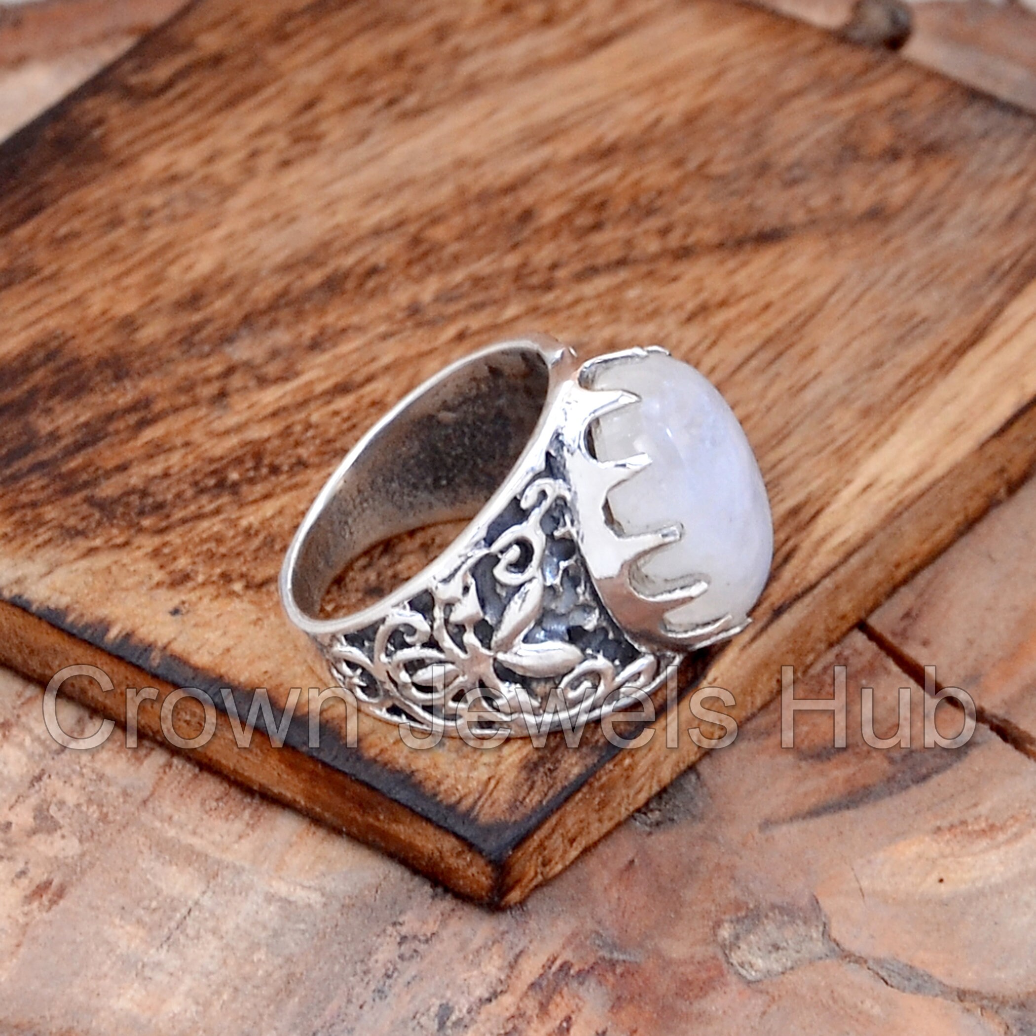 Bague bohème en argent sterling 925 pierre de lune feu bleu, bijoux