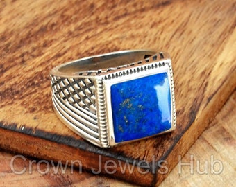Lapis Lazuli Mens Ring, 925 Sterling Silver Mens Ring, Men&#39;s Wedding Ring, Handmade Men&#39;s Ring, Lapis Lazuli Ring, Gift for Husband