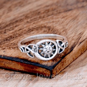 Sterling Silver Sun and Moon Ring: Celtic Triquetra Band