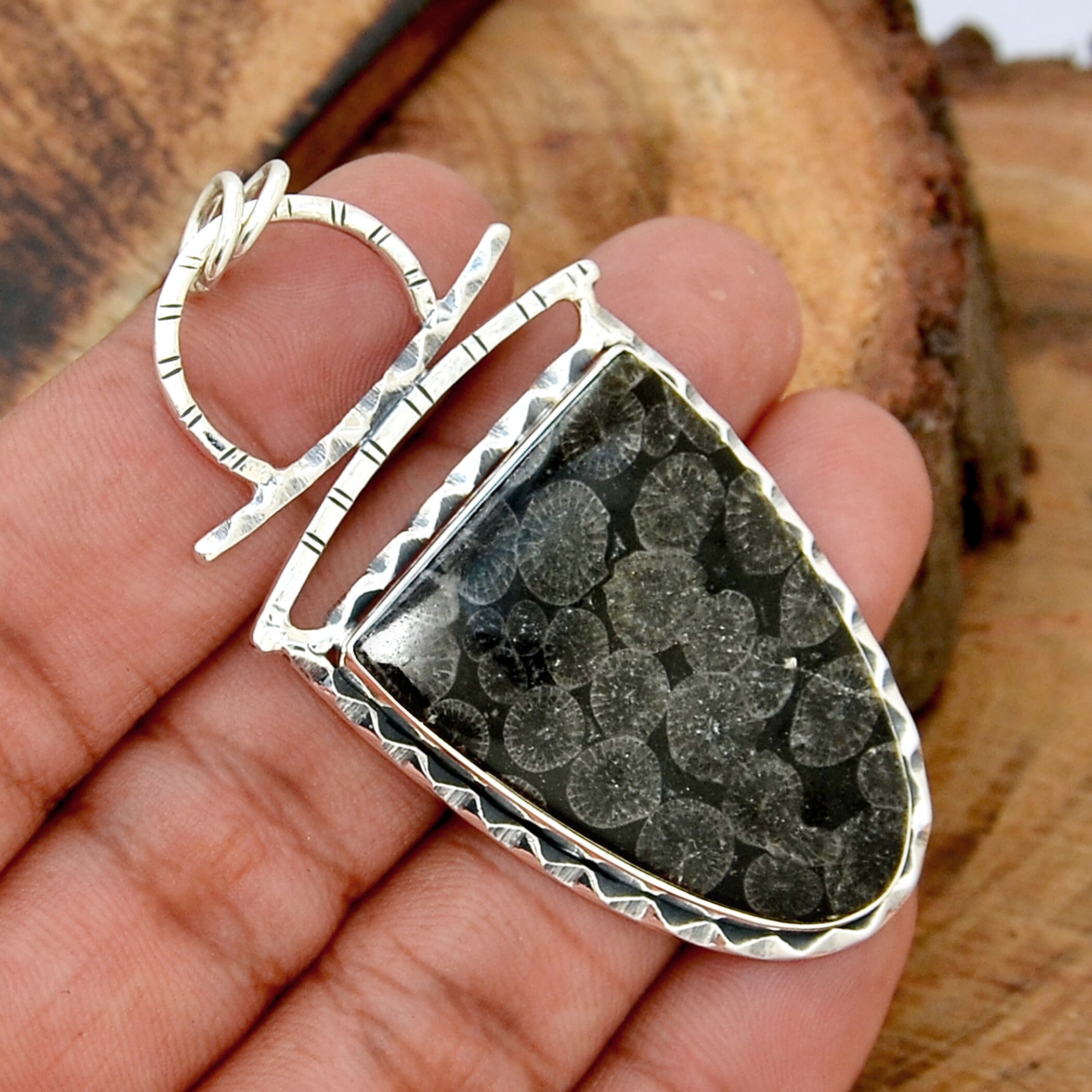 Black Coral Pendant, Black Coral Silver Pendant, Black Coral