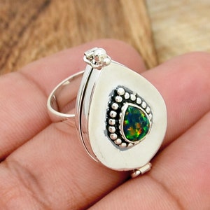 Poison Ring, Silver Poison Ring, Opal Ring, Secret Box Ring, 925 Sterling Silver Poison Ring, Handmade Poison Ring, Opal Poison Ring
