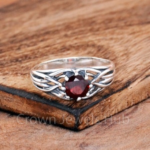 Embracing Tree Branch Ring, Natural Garnet Ring, Garnet Wedding Ring, Tree of Life Ring, Silver Engagement Ring, 925 Sterling Silver Ring