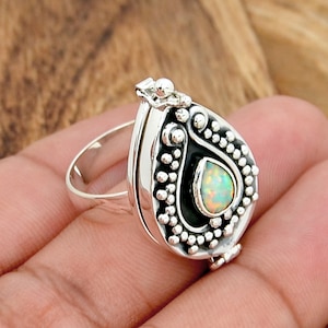 Poison Ring, Silver Poison Ring, Opal Ring, Secret Box Ring, 925 Sterling Silver Poison Ring, Handmade Poison Ring, Opal Poison Ring