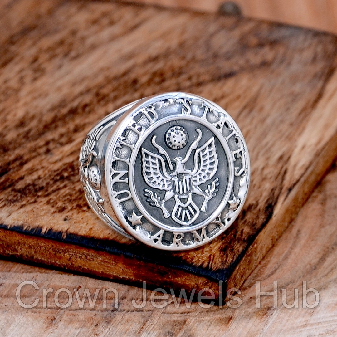 Solid 925 Sterling Silver US Army Military Ring – Men's, Sizes 7-13, Made In USA