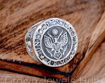 Handmade 925 Sterling Silver USA Army Ring, American Army Ring, Army Officer Ring, Men&#39;s Ring, United States Army Ring, Gift for Army Man