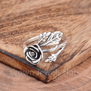 Rose Flower Twig Ring, Floral Ring, Rose Twig Ring, Floral Twig Ring, Dainty Branch Ring, 925 Sterling Silver Ring, Flower and Leaf Ring