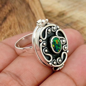 Poison Ring, Silver Poison Ring, Opal Ring, Secret Box Ring, 925 Sterling Silver Poison Ring, Handmade Poison Ring, Opal Poison Ring