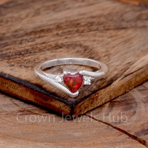 Opal Ring with Cubic Zirconia, Bello Opal Ring, Engagement Ring, Heart Opal Ring, Wedding Gift, Sterling Silver Ring, Promise Ring for Her