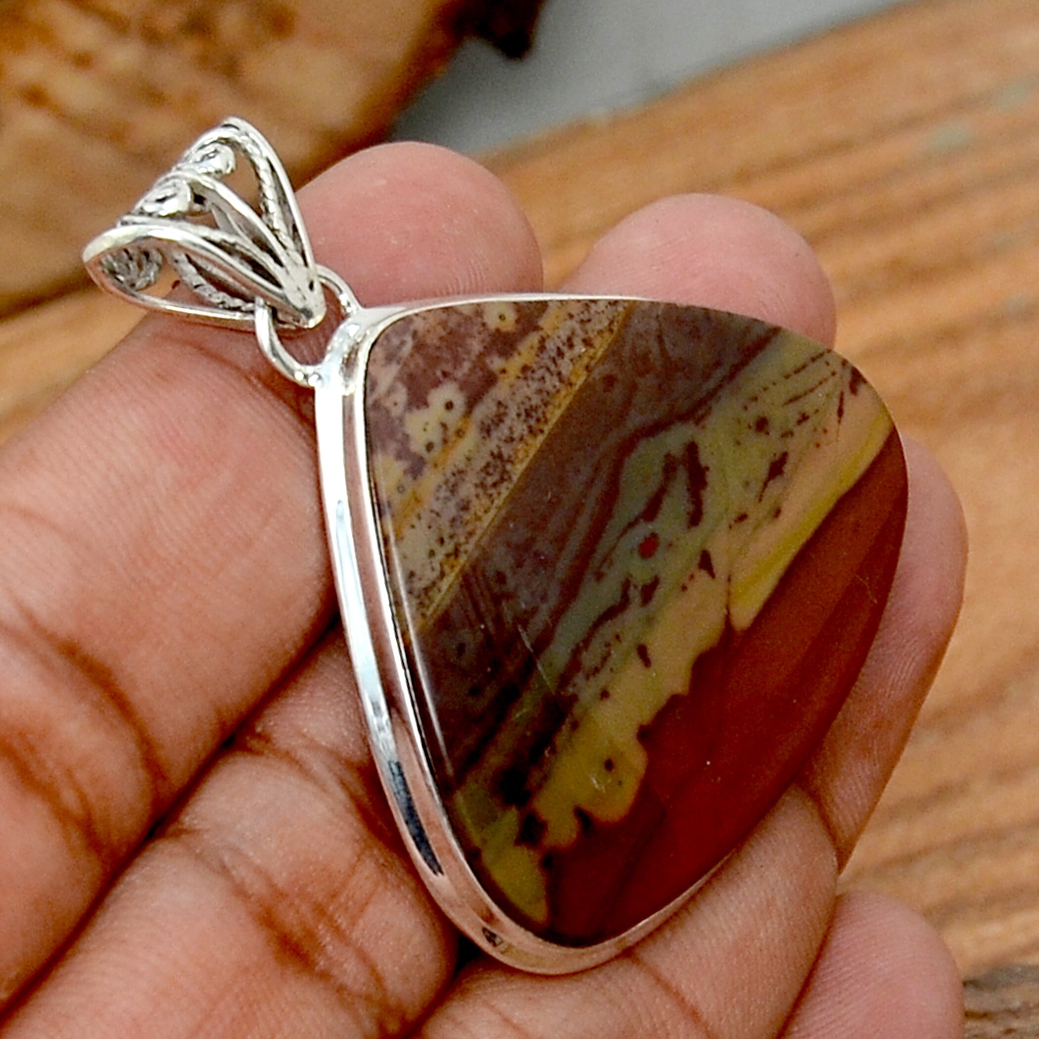 Kaleidoscope Jasper Pendant 925 Sterling Silver Pendant Etsy