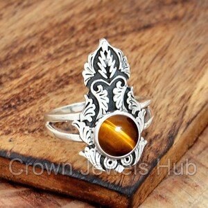 Tiger Eye Ring, 925 Sterling Silver Ring, Dainty Ring, Long Ring, Leaf Ring, Designer Ring, Statement Ring, Handmade Ring, Gift For Her