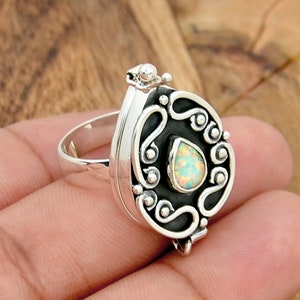 Poison Ring, Silver Poison Ring, Opal Ring, Secret Box Ring, 925 Sterling Silver Poison Ring, Handmade Poison Ring, Opal Poison Ring