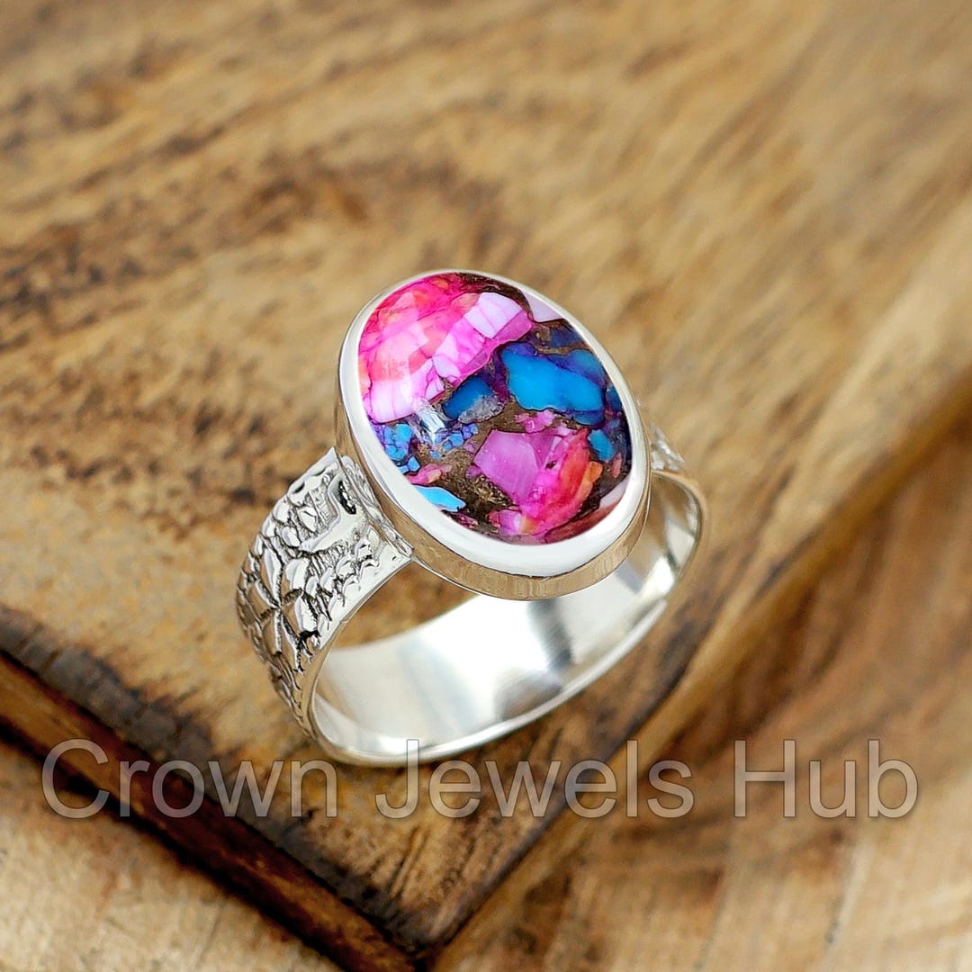 Heart Ring in Pink Dahlia & Hubei Turquoise (Size 6.5)