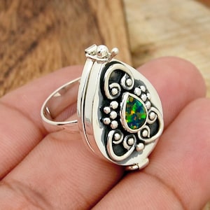 Poison Ring, Silver Poison Ring, Opal Ring, Secret Box Ring, 925 Sterling Silver Poison Ring, Handmade Poison Ring, Opal Poison Ring