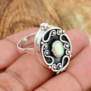 Poison Ring, Silver Poison Ring, Opal Ring, Secret Box Ring, 925 Sterling Silver Poison Ring, Handmade Poison Ring, Opal Poison Ring