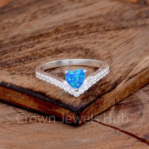 Opal Ring with Cubic Zirconia, Bello Opal Ring, Engagement Ring, Heart Opal Ring, Wedding Gift, Sterling Silver Ring, Promise Ring for Her