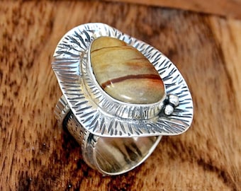 Owyhee Jasper Ring, Owyhee Picture Jasper Ring, Owyhee Jasper Silver Ring, Silver Handmade Ring, Statement Ring, Wide Band Ring, Boho Ring