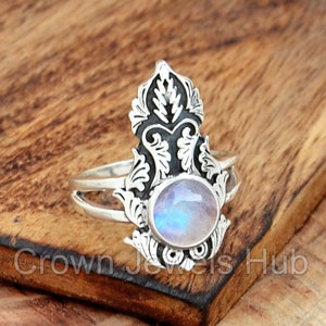 Moonstone Ring, 925 Sterling Silver Ring, Dainty Ring, Long Ring, Leaf Ring, Designer Ring, Statement Ring, Handmade Ring, Gift For Her