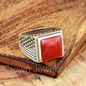 Red Onyx Mens Ring, 925 Sterling Silver Mens Ring, Men&#39;s Wedding Ring, Handmade Men&#39;s Ring, Red Onyx Ring, Silver Ring, Gift for Husband