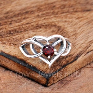 Liefde Hart Ring, Natuurlijke Granaat Ring, Granaat Verlovingsring, Hart Ring, Zilveren Verlovingsring, 925 Sterling Zilveren Ring, Trouwring