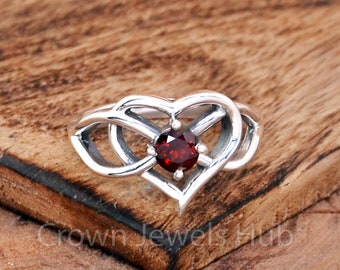 Garnet Heart Ring: 925 Sterling Silver Engagement Wedding Ring